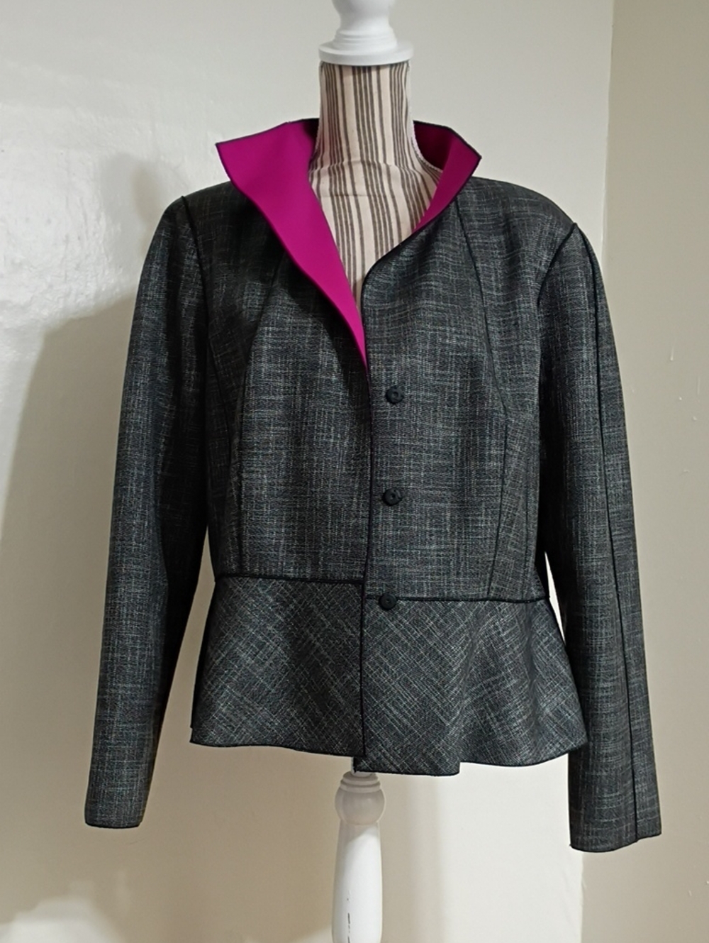Lafayette 148 New York Amanda Peplum Hem Snap Button Blazer Jacket Size 18 - Picture 2 of 14
